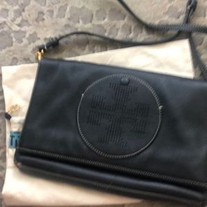 Black Tory Burch foldable clutch